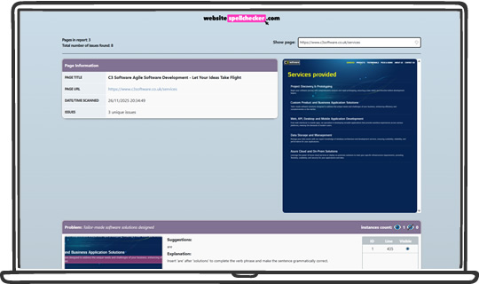 The shared report page allows others to view your spellcheck report